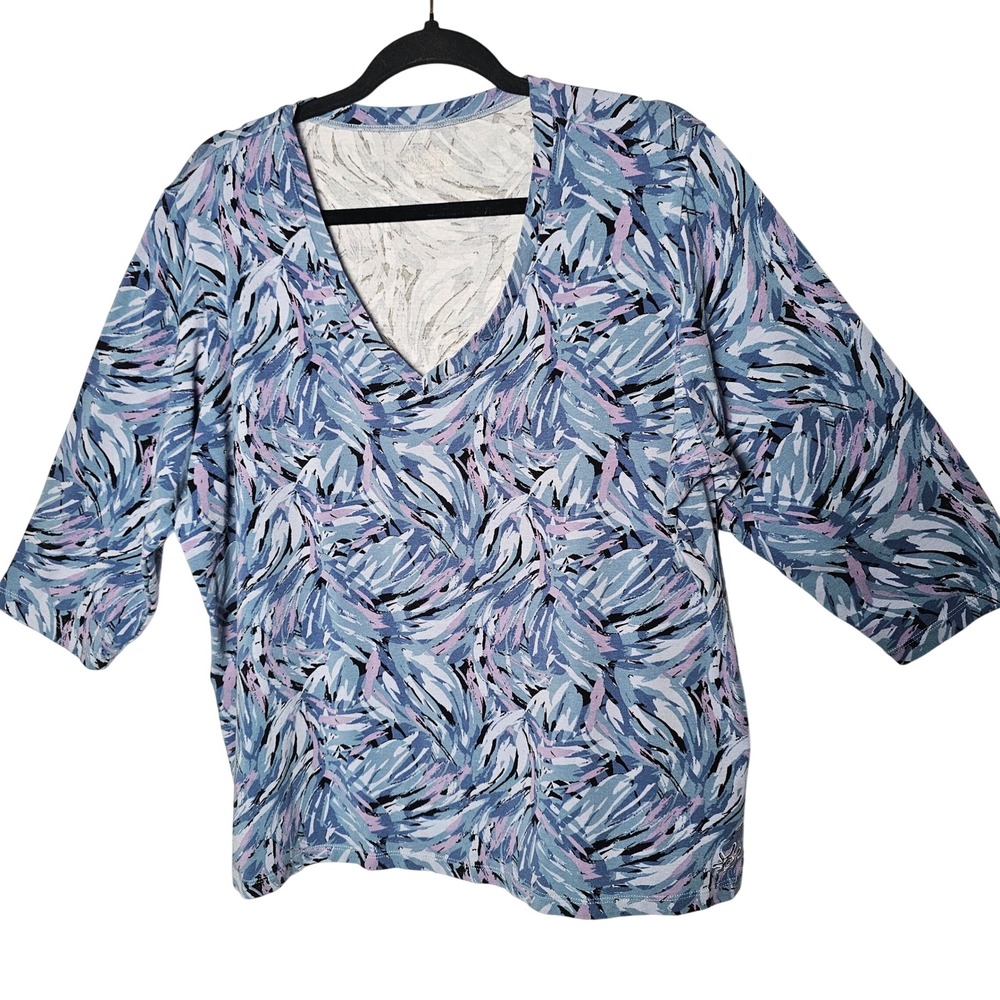 UVSkinz Womens UPF 50+ Bamboo Cotton V Neck Top 2XL Blue Abstract 3/4 Sleeve
